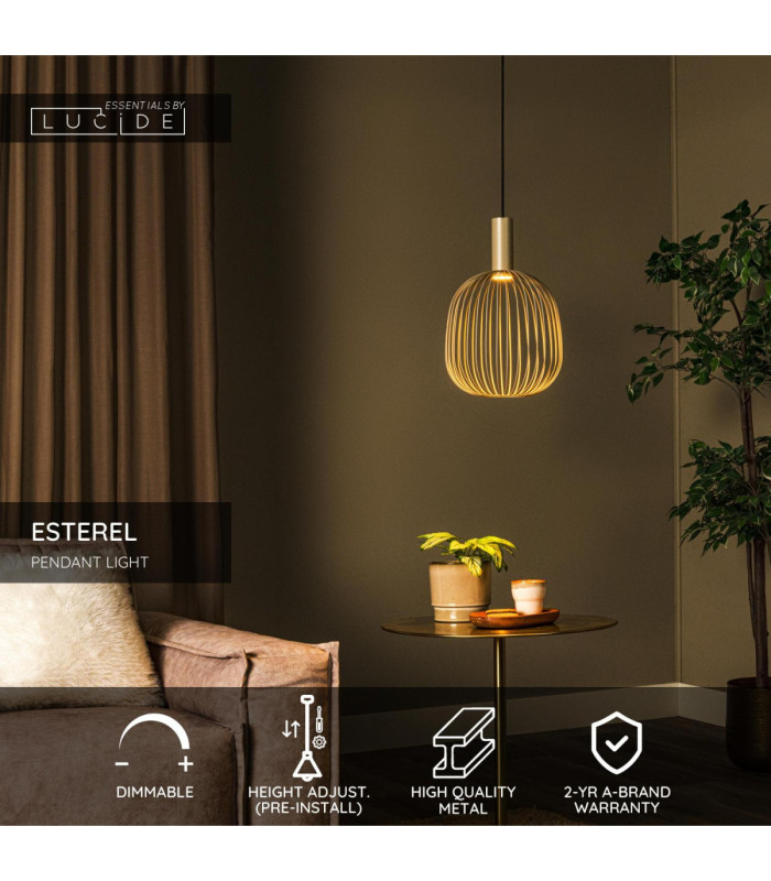 Lucide ESTEREL - Pendant light - Ø 25 cm - 1xGU10 (MR11) - Taupe - Essential-3
