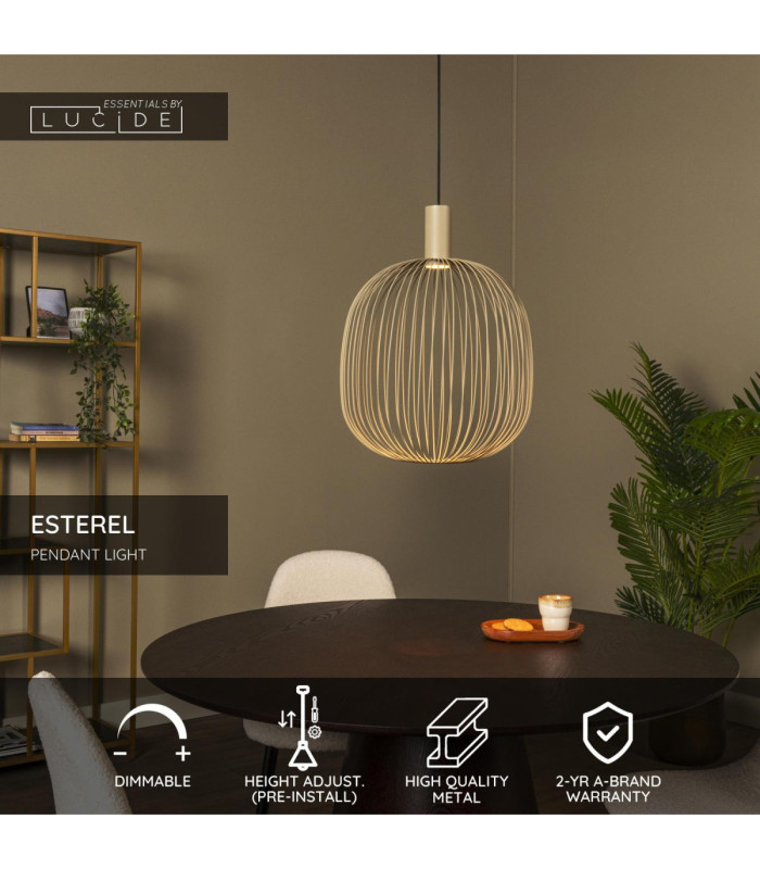 Lucide ESTEREL - Pendant light - Ø 40 cm - 1xGU10 (MR16) - Taupe - Essential-3