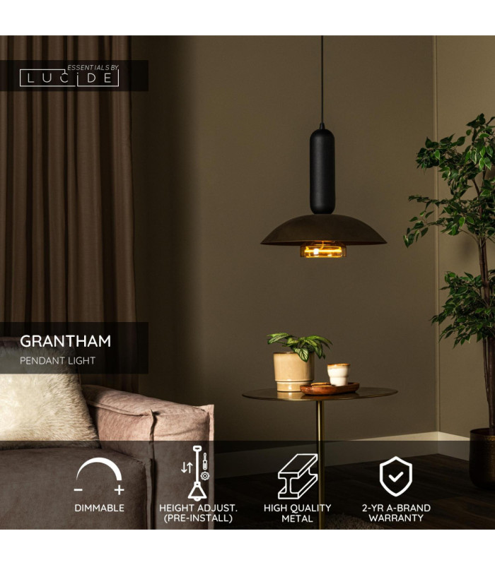 Lucide GRANTHAM - Pendant light - Ø 40 cm - 1xE27 - Coffee - Essential-3