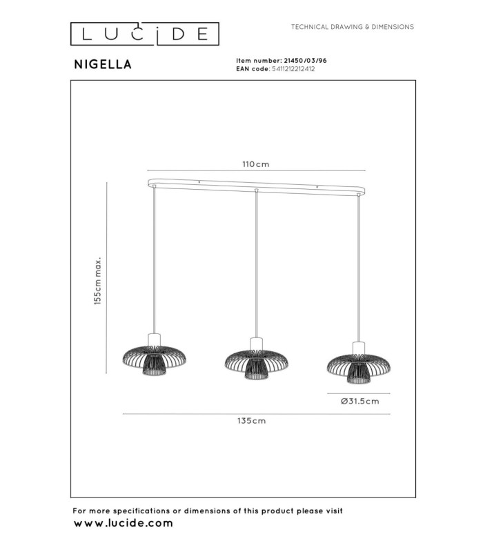 Lucide NIGELLA - Pendant light - 3xGU10 (MR16) - Coffee - Essential-7