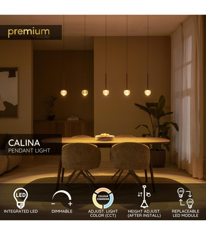 Lucide CALINA - Pendant light - LED Dim. - CCT - 5x8.2W 2200K/3300K - With replaceable LED module - Coffee - Premium-3