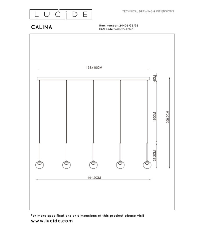 Lucide CALINA - Pendant light - LED Dim. - CCT - 5x8.2W 2200K/3300K - With replaceable LED module - Coffee - Premium-8