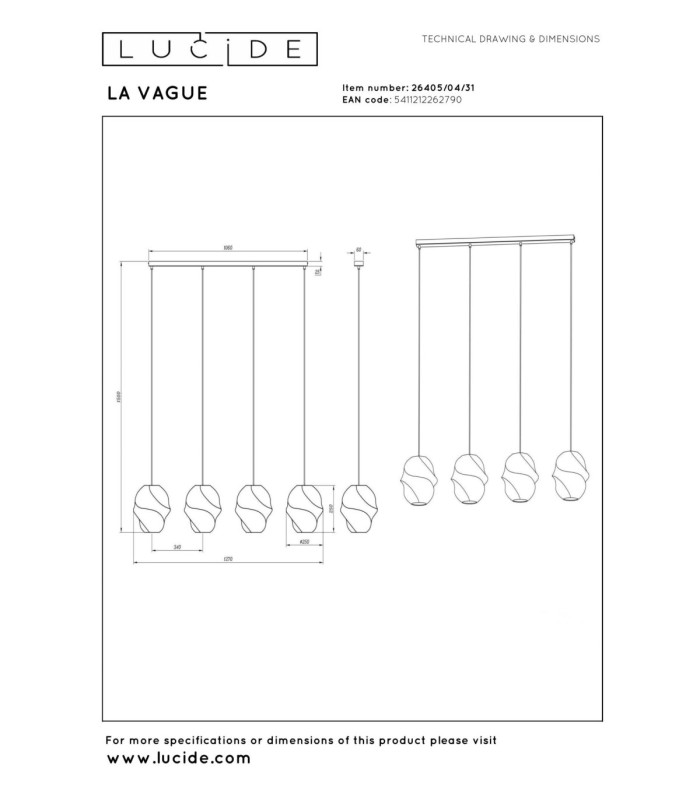 Lucide LA VAGUE - Pendant light - 4xE27 - White - Essential-6