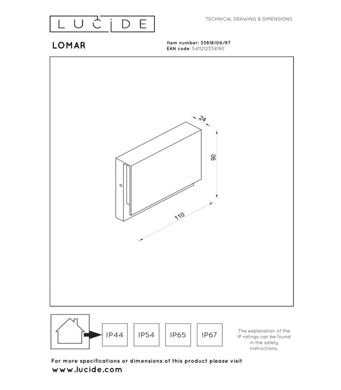 Lucide LOMAR - Wall light Indoor/Outdoor - LED - 1x6W 2700K - IP54 - Rust Brown - Essential-3