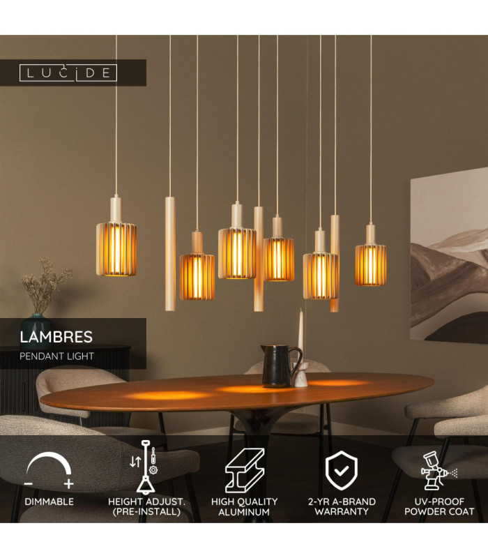 Lucide LAMBRES - Pendant light - 6xE27 - Taupe-3