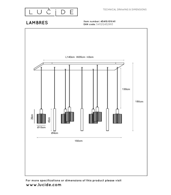 Lucide LAMBRES - Pendant light - 6xE27 - Taupe-10