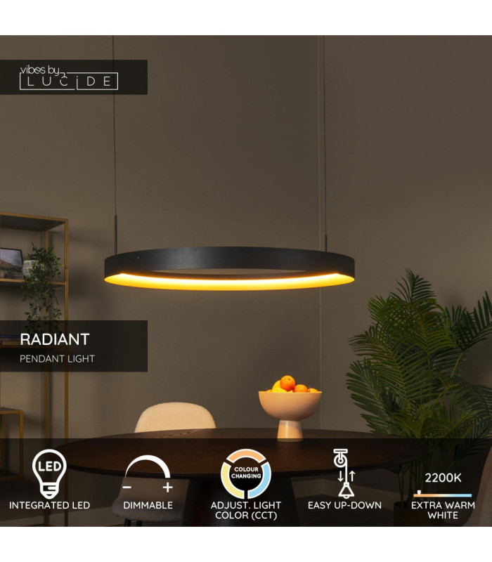Lucide RADIANT - Pendant light - LED Dim. - CCT - 1x60W 2200K/4000K - Black - Vibes-3