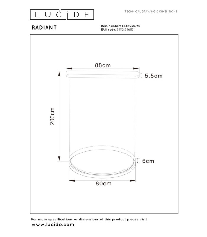 Lucide RADIANT - Pendant light - LED Dim. - CCT - 1x60W 2200K/4000K - Black - Vibes-8