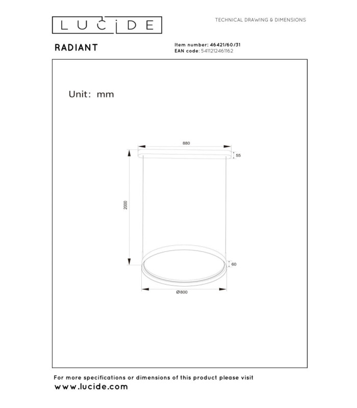 Lucide RADIANT - Pendant light - LED Dim. - CCT - 1x60W 2200K/3000K - White - Vibes-5