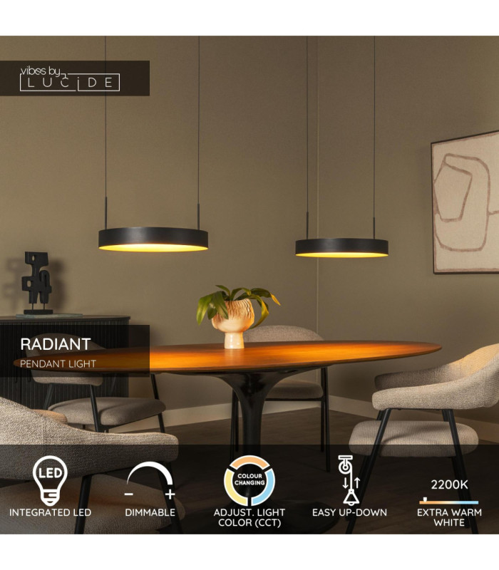 Lucide RADIANT - Pendant light - LED Dim. - CCT - 2x38W 2200K/3000K - Black - Vibes-3