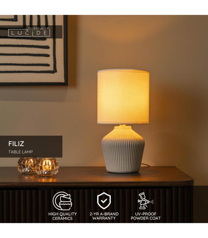 Lucide FILIZ - Table lamp - Ø 16 cm - 1xE14 - Cream - Essential-3