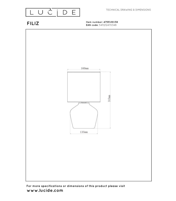 Lucide FILIZ - Table lamp - Ø 16 cm - 1xE14 - Cream - Essential-5
