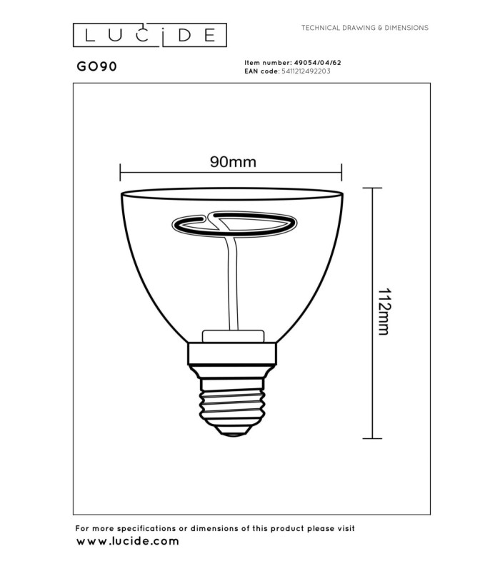 Lucide GO90 - Filament bulb - Ø 9 cm - LED Dim. - E27 - 1x3.5W 2200K - Amber-3