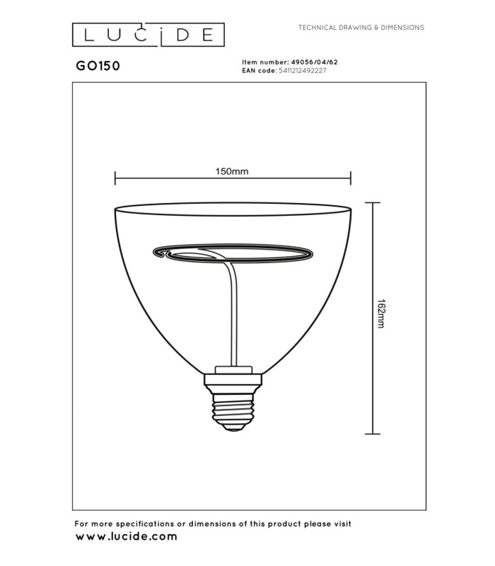 Lucide GO150 - Filament bulb - Ø 15 cm - LED Dim. - E27 - 1x4W 2200K - Amber-3