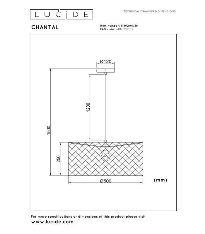 Lucide CHANTAL - Pendant - 1xE27 - Cream - Essential-7