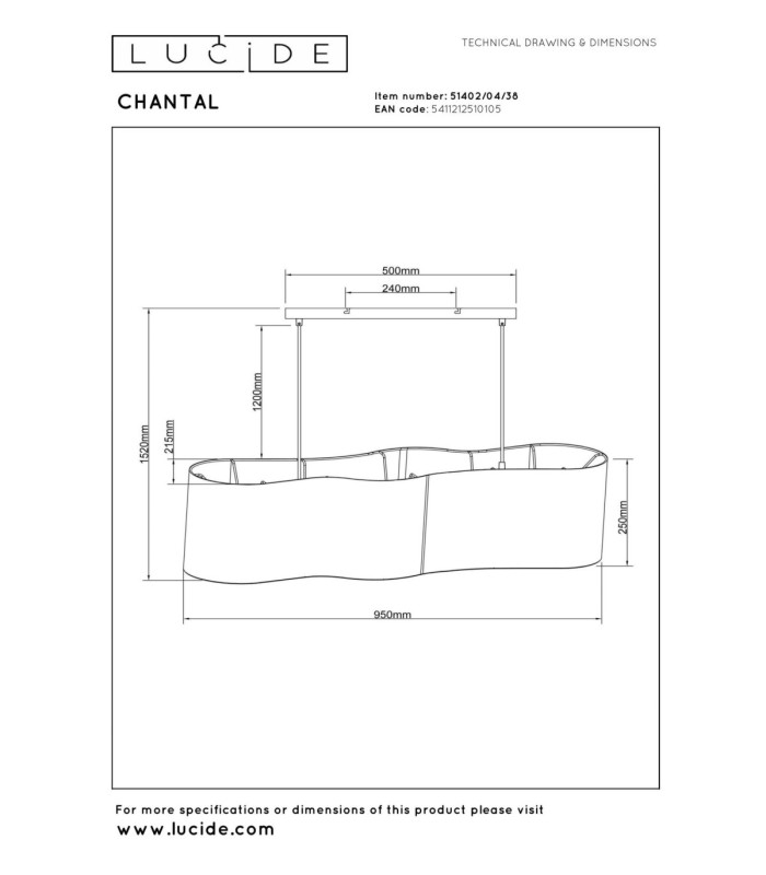 Lucide CHANTAL - Pendant - 4xE27 - Cream - Essential-7