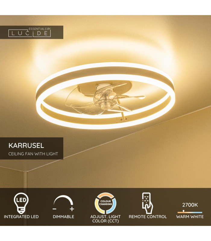 Lucide KARRUSEL - Ceiling fan with light - Ø 50 cm - LED Dim. - CCT - 1x36W 2200K/2700K/3000K - Taupe - Essential-3
