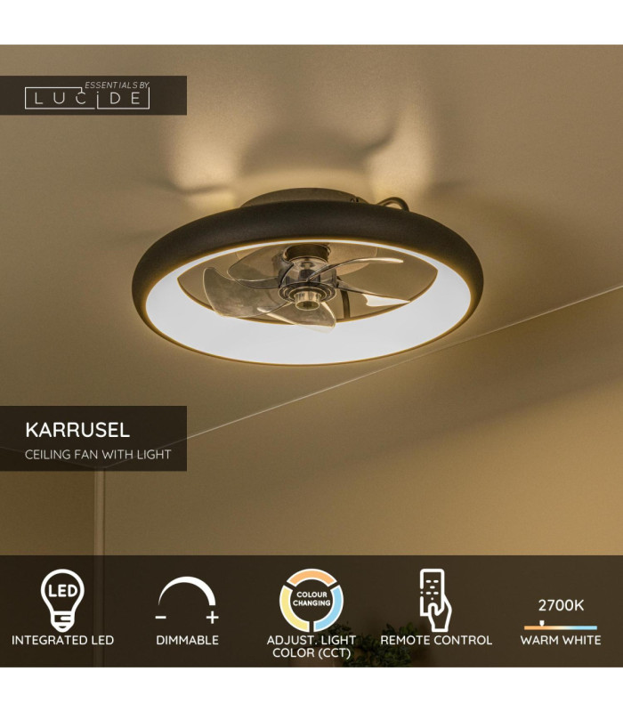 Lucide KARRUSEL - Ceiling fan with light - Ø 48 cm - LED Dim. - CCT - 1x36W - 2200K/2700K/3000K - Black - Essential-3