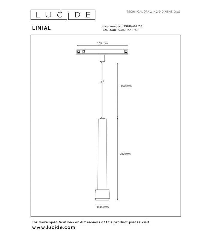 Lucide Premium LINIAL TUBIZ pendant - 1-Circuit lighting system/ Smart Rail Lighting - Smart - 48V Track - 1xLED -Champagne-6