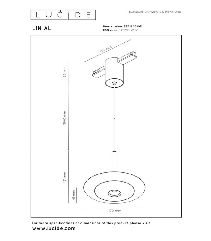 Lucide Premium LINIAL DISC pendant - 1-Circuit lighting system/ Smart Rail Lighting - Smart - 48V Track - 1xLED -Champagne-2