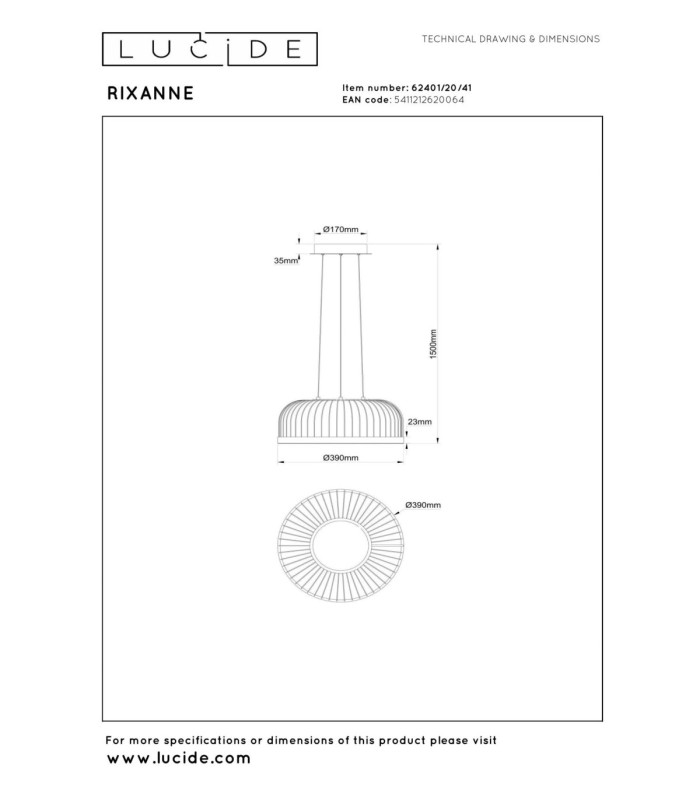 Lucide RIXANNE - Pendant light - Ø 40 cm- LED 3 StepDim - CCT - 1x22W 2200K/4000K - Taupe - Vibes-6