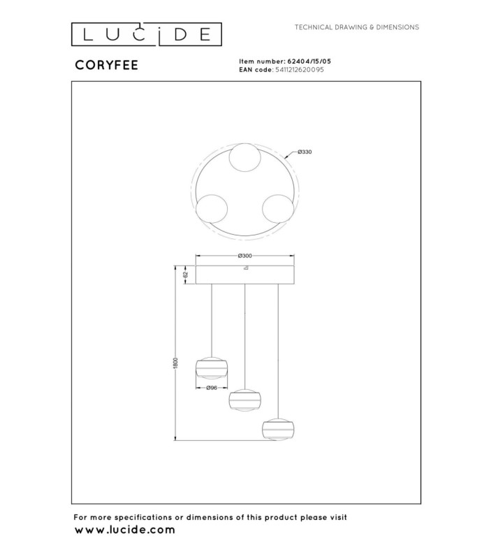 Lucide CORYFEE - Pendant light - LED Dim. - CCT - 3x6.3W 2200K/3000K - Champagne Color - Vibes-6
