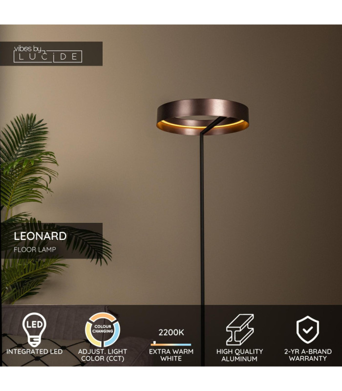 Lucide LEONARD - Floor lamp - Ø 40 cm - LED - CCT - 1x24W 2200K/3000K - Coffee - Vibes-3