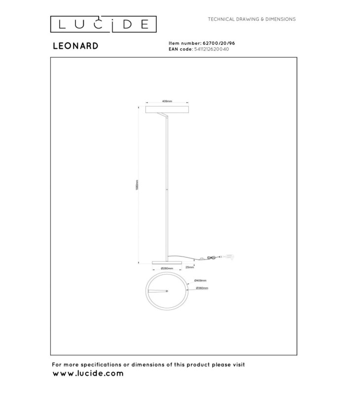 Lucide LEONARD - Floor lamp - Ø 40 cm - LED - CCT - 1x24W 2200K/3000K - Coffee - Vibes-8