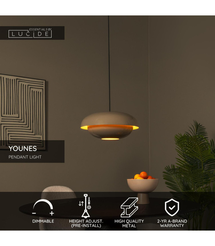 Lucide YOUNES - Pendant light - Ø 40 cm - 1xE27 - Taupe - Essential-3