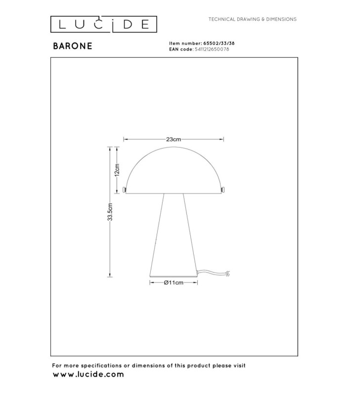 Lucide BARONE - Table lamp - Ø 23 cm - 1xE27 - Cream - Vibes-7