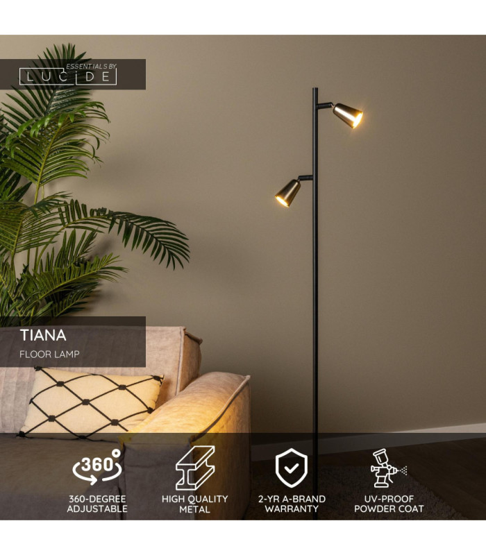 Lucide TIANA - Floor lamp - 2xGU10 (MR16) - Champagne Color - Essential-3