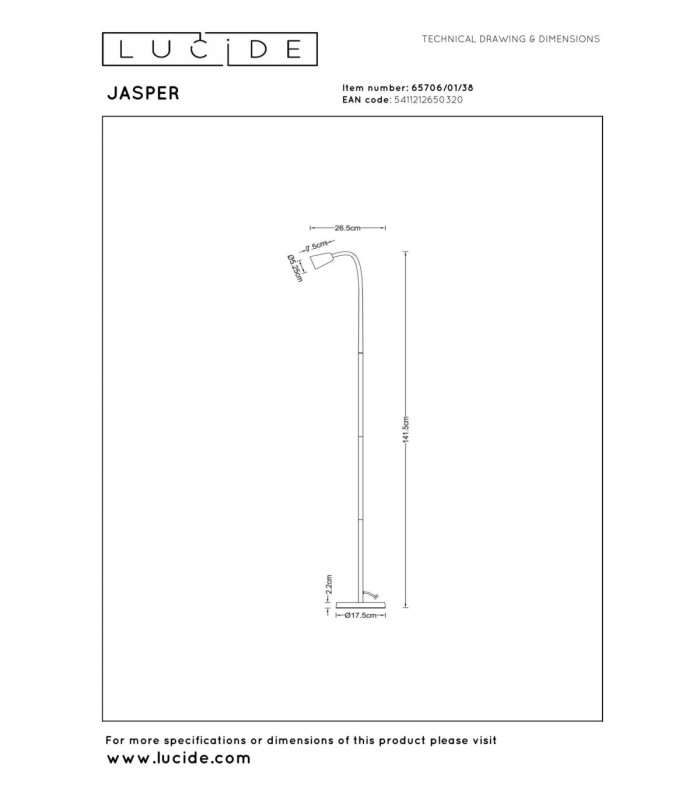Lucide JASPER - Floor reading lamp - 1xGU10 (MR16) - Cream - Essential-5