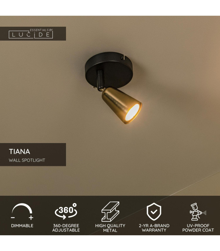 Lucide TIANA - Wall spotlight / Wall light - 1xGU10 (MR16) - Wall light or Ceiling light - Champagne Color - Essential-3