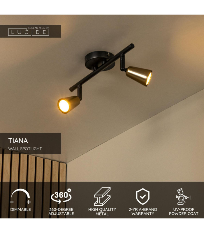Lucide TIANA - Wall spotlight / Wall light - 2xGU10 (MR16) - Champagne Color - Essential-3