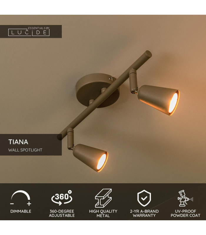 Lucide TIANA - Wall spotlight / Wall light - 2xGU10 (MR16) - Taupe - Essential-3