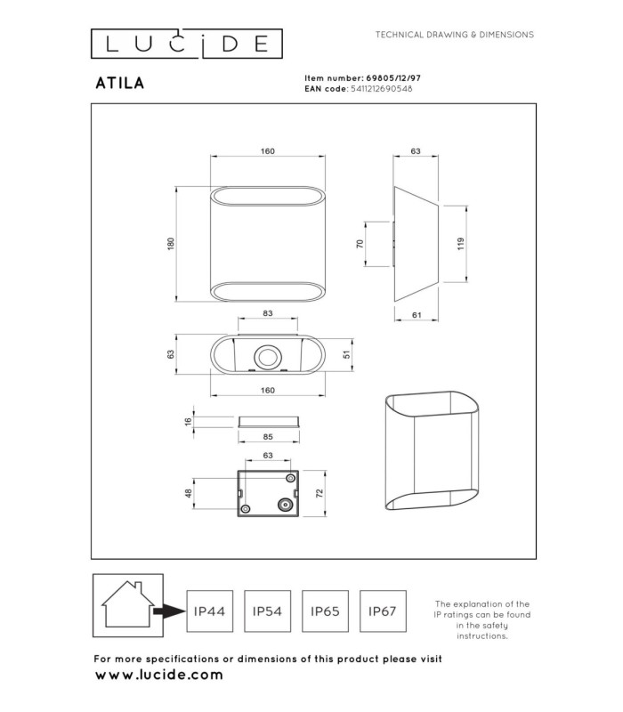 Lucide ATILA - Wall light Indoor/Outdoor - LED Dim. - 2x5W 2700K - IP65 - Rust Brown-5