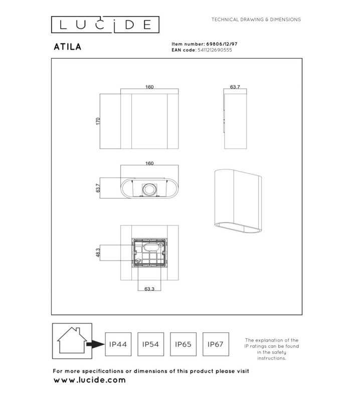 Lucide ATILA - Wall light Indoor/Outdoor - LED Dim. - 2x5W 2700K - IP54 - Rust Brown-4