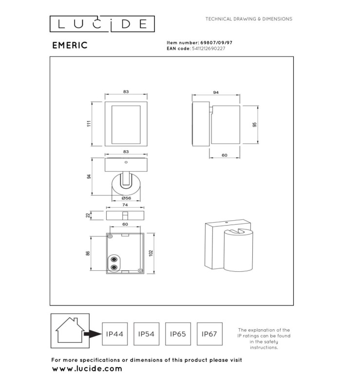 Lucide EMERIC - Wall spotlight / Wall light Indoor/Outdoor - LED - CCT - 1x10W 2200K/3000K - IP54 - Rust Brown - Essential-4