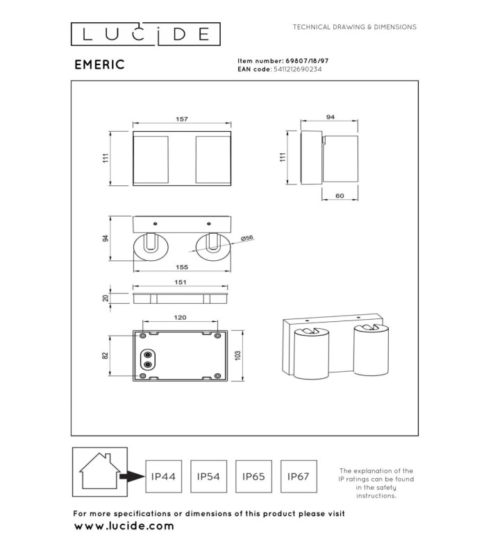 Lucide EMERIC - Wall spotlight / Wall light Indoor/Outdoor - LED - CCT - 2x9.5W 2200K/3000K - IP54 - Rust Brown - Essential-3