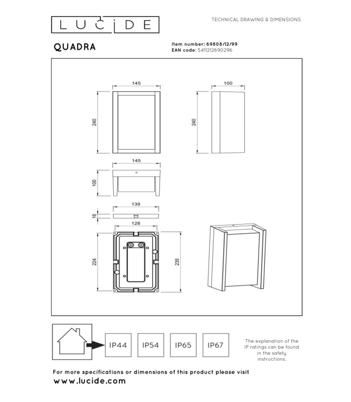 Lucide QUADRA - Smart Wall light Indoor/Outdoor - LED - RGBCW - 1x11W 2700K/6500K - IP65 - Black | Essential-5