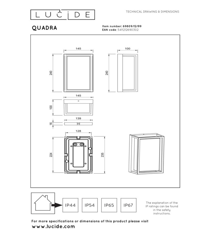 Lucide QUADRA - Smart Wall light Indoor/Outdoor - LED - RGBCW - 1x11W 2700K/6500K - IP65 - Black | Essential-6