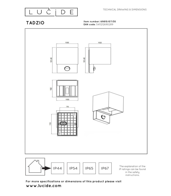 Lucide TADZIO - Wall light Indoor/Outdoor - LED - CCT - 1x7W 2700K/4000K - IP65 - Motion Sensor - Black - Essential-5