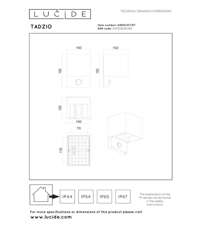 Lucide TADZIO - Wall light Indoor/Outdoor - LED - CCT - 1x7W 2700K/4000K - IP65 - Motion Sensor - Rust Brown - Essential-5