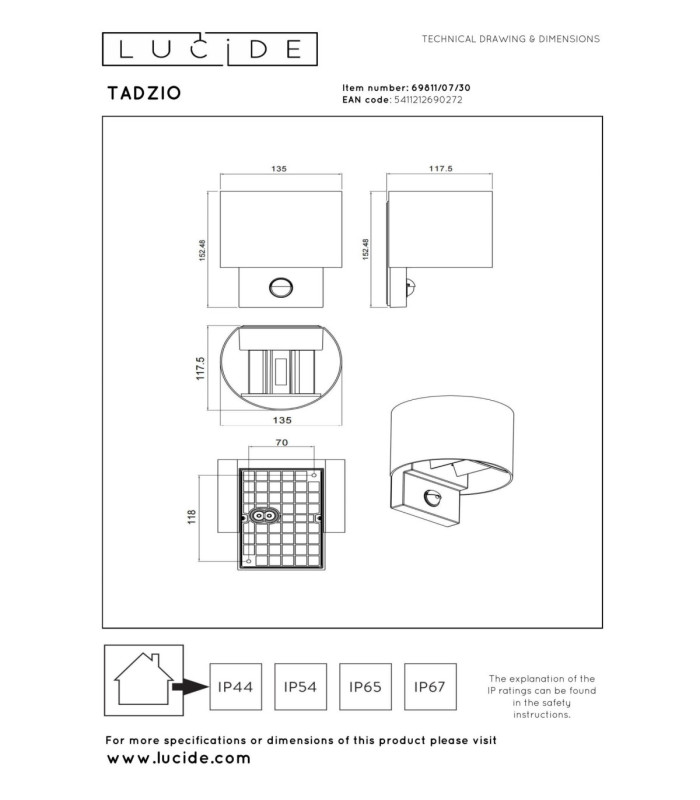 Lucide TADZIO - Wall light Indoor/Outdoor - LED - CCT - 1x7W 2700K/4000K - IP65 - Motion Sensor - Black - Essential-5