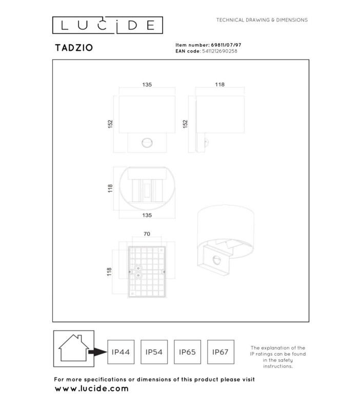 Lucide TADZIO - Wall light Indoor/Outdoor - LED - CCT - 1x7W 2700K/4000K - IP65 - Motion Sensor - Rust Brown - Essential-5