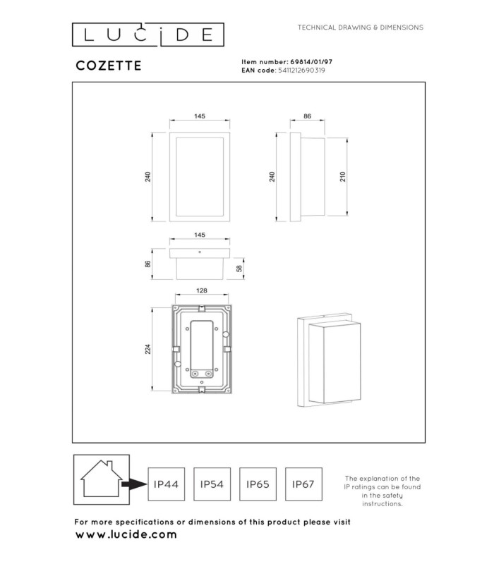 Lucide COZETTE - Wall light Indoor/Outdoor - 1xE27 - IP65 - Rust Brown - Essential-5