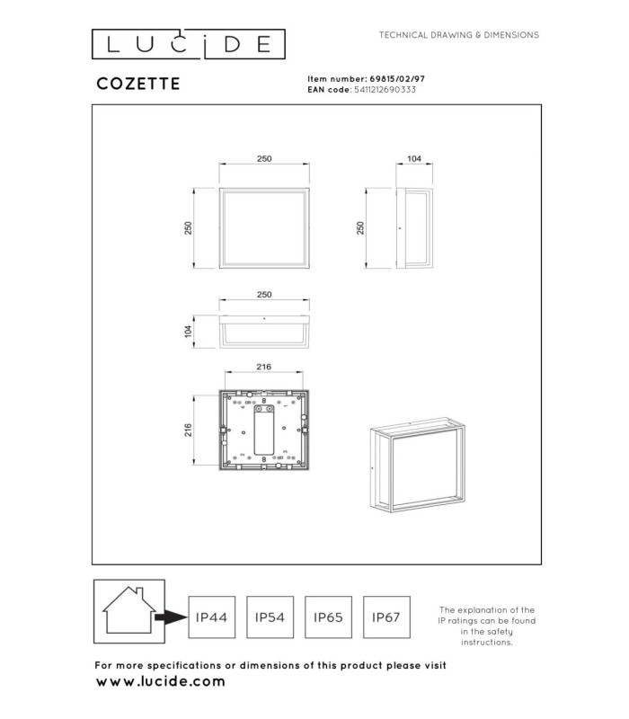 Lucide COZETTE - Wall light Indoor/Outdoor - 2xE27 - IP65 - Rust Brown - Essential-5
