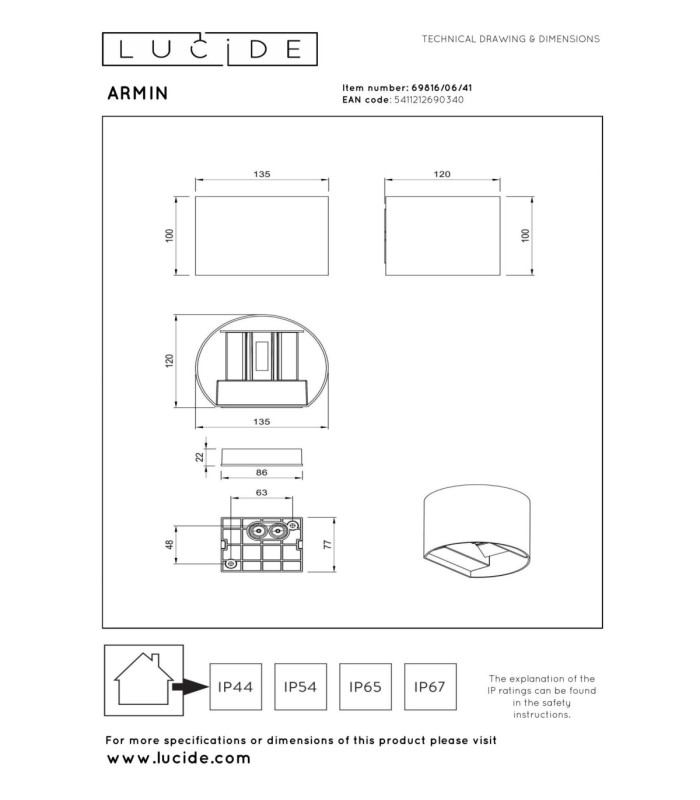 Lucide ARMIN - Wall spotlight / Wall light Bathroom - LED Dim. - CCT - 2x3.5W 2200K/3000K - IP54 - Taupe - Essential-6