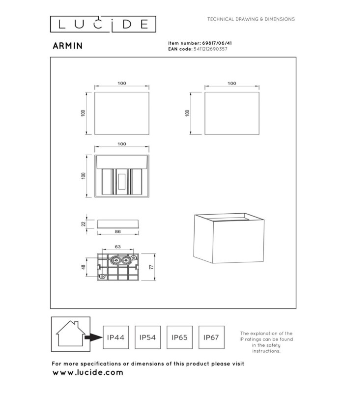 Lucide ARMIN - Wall spotlight / Wall light Bathroom - LED Dim. - CCT - 2x3.5W 2200K/3000K - IP54 - Taupe - Essential-6