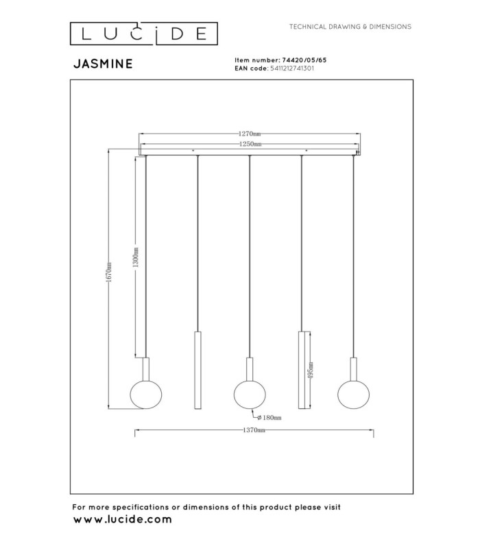 Lucide JASMINE - Pendant light - LED Dim. - CCT - 5x4W 2200K/3300K - Copper - Premium-12